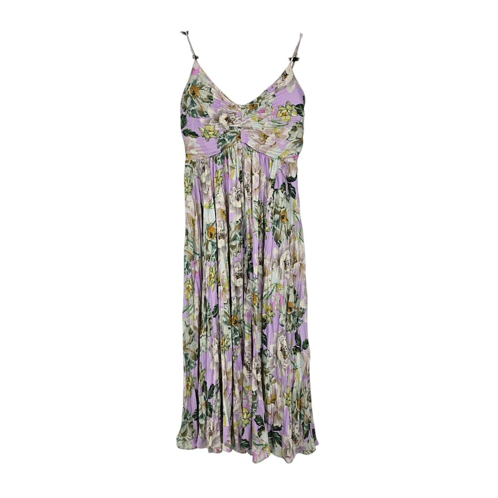 Astr Lavender Floral Midi Dress with Green & Cream Accents